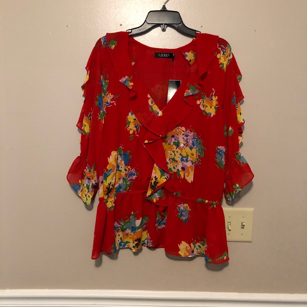 NWT Lauren by Ralph Lauren Floral Blouse 1X